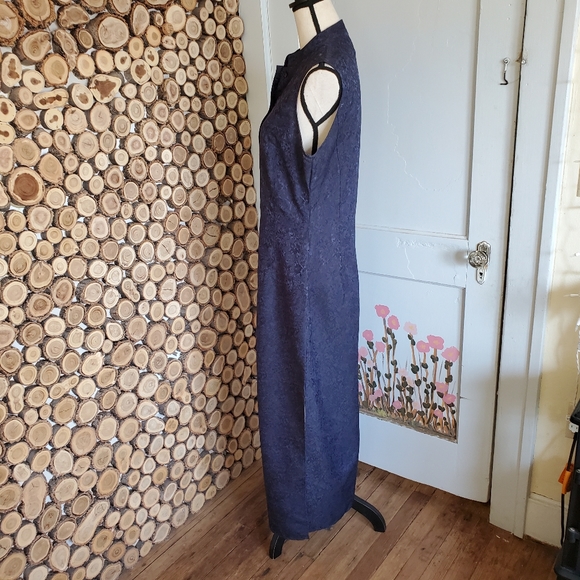 MaxMara Blue Floral Silk Blend Button Down Mandarin Collar Sleeveless Dress 14 - Picture 2 of 7